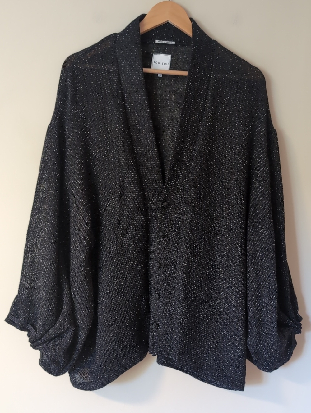 Sou Sou Japan Cotton-linen Blend Fine Patterned Kimono Sleeve Earl Cardigan